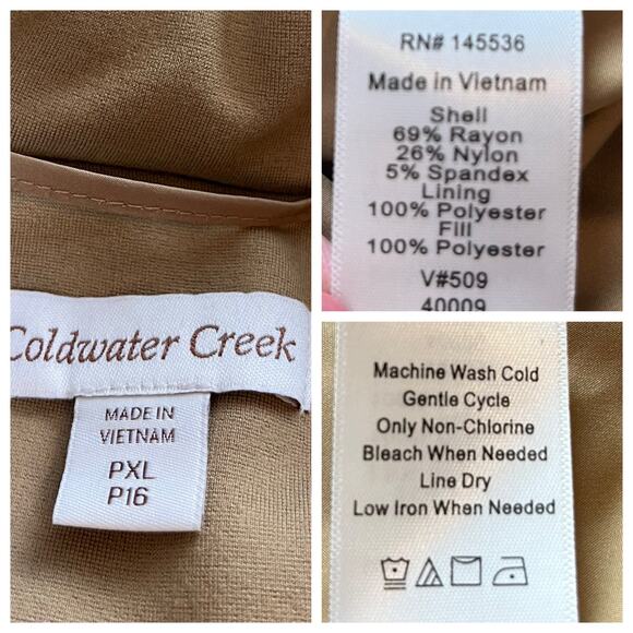 Coldwater Creek Quilted Vest Zip Front Pockets High Collar Tan Women's Size PXL - Picture 11 of 12